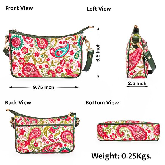 Paisley Print Fabric East/West Hobo Crossbody Sling Bag Over the Shoulder Purse - Picture 3 of 8